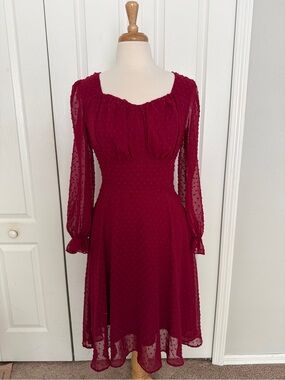 Belle Pogue Burgundy Swiss Dot Dress – Size Small